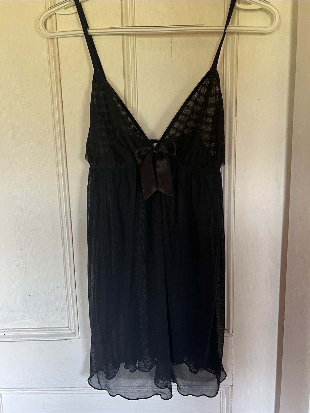 La SENZA Black Lace & Mesh Chemise with Satin Bow
